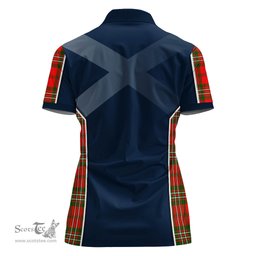 ScotsTee Shop Scottish Langlands Clan Scottish Crest and Scottish Thistle Sport Tartan Womens Polo Shirt