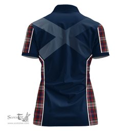 ScotsTee Shop Scottish MacFarlane Dress Clan Scottish Crest and Scottish Thistle Sport Tartan Womens Polo Shirt