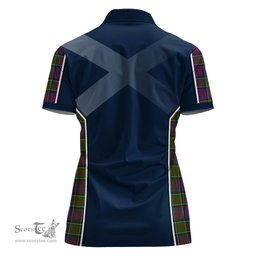 ScotsTee Shop Scottish MacDonald of Clan Ranald Modern Clan Scottish Crest and Scottish Thistle Sport Tartan Womens Polo Shirt