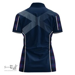 ScotsTee Shop Scottish MacKay Blue Modern Clan Scottish Crest and Scottish Thistle Sport Tartan Womens Polo Shirt