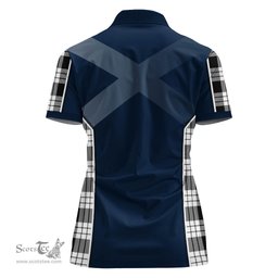 ScotsTee Shop Scottish MacFarlane Black White Clan Scottish Crest and Scottish Thistle Sport Tartan Womens Polo Shirt