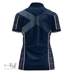 ScotsTee Shop Scottish Hunter Modern Clan Scottish Crest and Scottish Thistle Sport Tartan Womens Polo Shirt