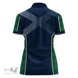 ScotsTee Shop Scottish Irvine of Bonshaw Clan Scottish Crest and Scottish Thistle Sport Tartan Womens Polo Shirt