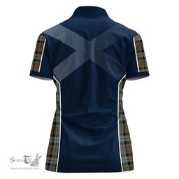 ScotsTee Shop Scottish Graham of Menteith Weathered Clan Scottish Crest and Scottish Thistle Sport Tartan Womens Polo Shirt