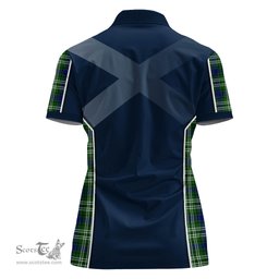 ScotsTee Shop Scottish Learmonth Clan Scottish Crest and Scottish Thistle Sport Tartan Womens Polo Shirt