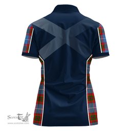 ScotsTee Shop Scottish Preston Clan Scottish Crest and Scottish Thistle Sport Tartan Womens Polo Shirt