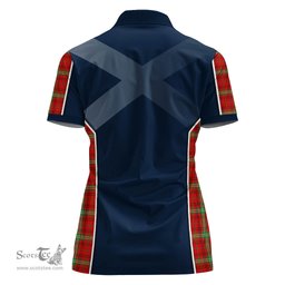 ScotsTee Shop Scottish Morrison Red Modern Clan Scottish Crest and Scottish Thistle Sport Tartan Womens Polo Shirt