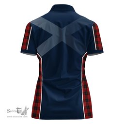 ScotsTee Shop Scottish MacLeod Black and Red Clan Scottish Crest and Scottish Thistle Sport Tartan Womens Polo Shirt