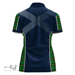 ScotsTee Shop Scottish Wallace Hunting Green Clan Scottish Crest and Scottish Thistle Sport Tartan Womens Polo Shirt
