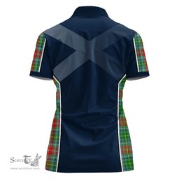 ScotsTee Shop Scottish Muirhead Clan Scottish Crest and Scottish Thistle Sport Tartan Womens Polo Shirt