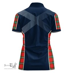 ScotsTee Shop Scottish MacLaine of Loch Buie Clan Scottish Crest and Scottish Thistle Sport Tartan Womens Polo Shirt