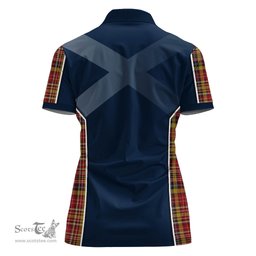 ScotsTee Shop Scottish Ogilvie (Ogilvy) of Strathallan Clan Scottish Crest and Scottish Thistle Sport Tartan Womens Polo Shirt