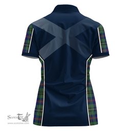ScotsTee Shop Scottish Wood Modern Clan Scottish Crest and Scottish Thistle Sport Tartan Womens Polo Shirt