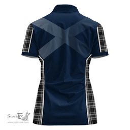 ScotsTee Shop Scottish Stewart Black and White Clan Scottish Crest and Scottish Thistle Sport Tartan Womens Polo Shirt