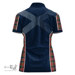 ScotsTee Shop Scottish MacPherson Ancient Clan Scottish Crest and Scottish Thistle Sport Tartan Womens Polo Shirt