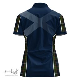 ScotsTee Shop Scottish MacRae Hunting Clan Scottish Crest and Scottish Thistle Sport Tartan Womens Polo Shirt