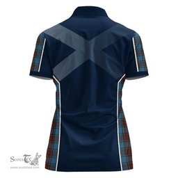 ScotsTee Shop Scottish Stewart Royal Blue Clan Scottish Crest and Scottish Thistle Sport Tartan Womens Polo Shirt