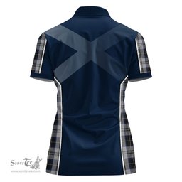 ScotsTee Shop Scottish Menzies Black Dress Clan Scottish Crest and Scottish Thistle Sport Tartan Womens Polo Shirt