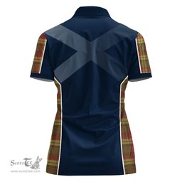 ScotsTee Shop Scottish MacMillan Old Weathered Clan Scottish Crest and Scottish Thistle Sport Tartan Womens Polo Shirt
