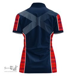 ScotsTee Shop Scottish Rose Modern Clan Scottish Crest and Scottish Thistle Sport Tartan Womens Polo Shirt
