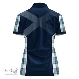 ScotsTee Shop Scottish Stewart Muted Blue Clan Scottish Crest and Scottish Thistle Sport Tartan Womens Polo Shirt