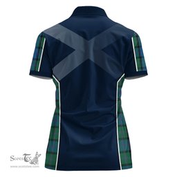 ScotsTee Shop Scottish MacThomas Clan Scottish Crest and Scottish Thistle Sport Tartan Womens Polo Shirt