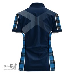 ScotsTee Shop Scottish Ramsay Blue Ancient Clan Scottish Crest and Scottish Thistle Sport Tartan Womens Polo Shirt