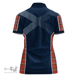 ScotsTee Shop Scottish Robertson Weathered Clan Scottish Crest and Scottish Thistle Sport Tartan Womens Polo Shirt