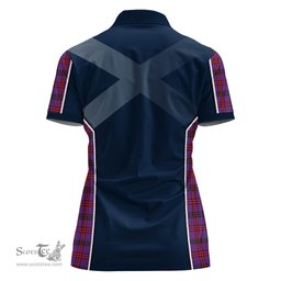 ScotsTee Shop Scottish Montgomery Modern Clan Scottish Crest and Scottish Thistle Sport Tartan Womens Polo Shirt