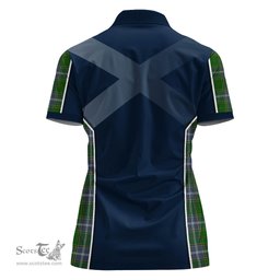 ScotsTee Shop Scottish Pringle Clan Scottish Crest and Scottish Thistle Sport Tartan Womens Polo Shirt