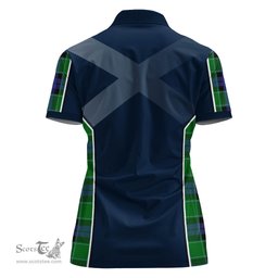 ScotsTee Shop Scottish Monteith Clan Scottish Crest and Scottish Thistle Sport Tartan Womens Polo Shirt