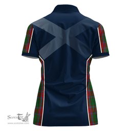 ScotsTee Shop Scottish MacPhail Blue Bands Clan Scottish Crest and Scottish Thistle Sport Tartan Womens Polo Shirt