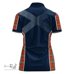 ScotsTee Shop Scottish Morrison Red Ancient Clan Scottish Crest and Scottish Thistle Sport Tartan Womens Polo Shirt