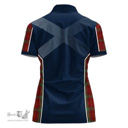 ScotsTee Shop Scottish Morrison Clan Scottish Crest and Scottish Thistle Sport Tartan Womens Polo Shirt
