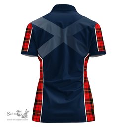 ScotsTee Shop Scottish Wallace Hunting Red Clan Scottish Crest and Scottish Thistle Sport Tartan Womens Polo Shirt