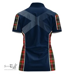 ScotsTee Shop Scottish Stewart Black Clan Scottish Crest and Scottish Thistle Sport Tartan Womens Polo Shirt