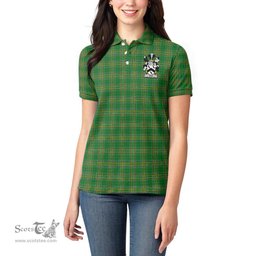 ScotsTee Shop Irish Wise Coat of Arms Family Crest Ireland Shirt Irish National Tartan Irish Womens Polo Shirt