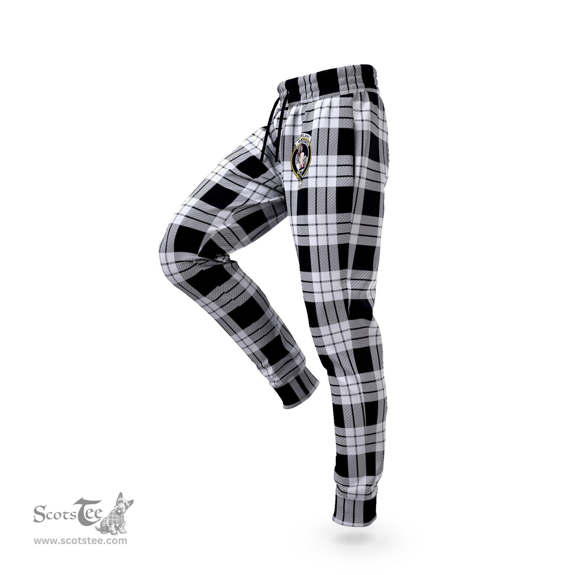 Scottish MacFarlane Black White Clan Family Crest Tartan Joggers Pants