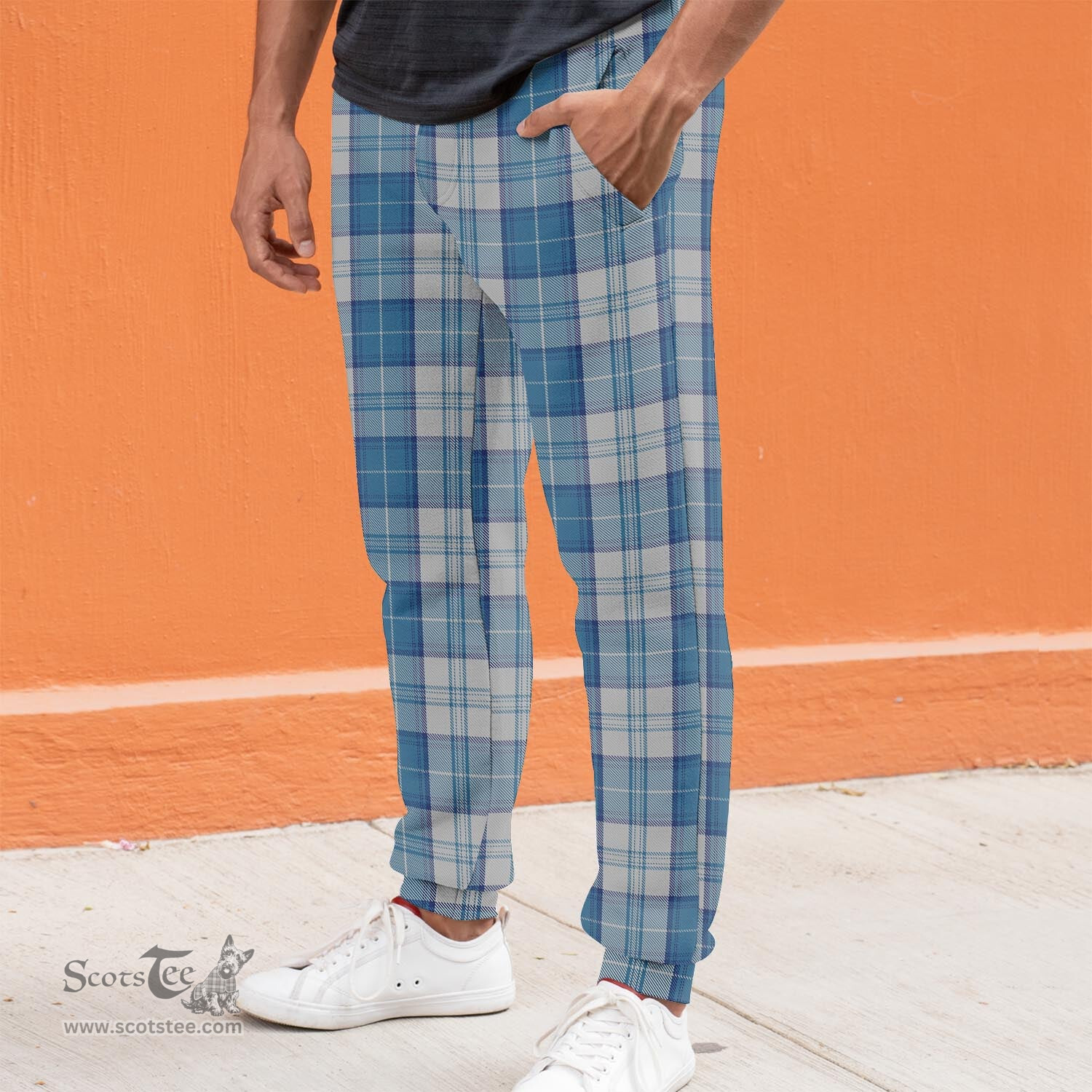 Scottish Menzies Dress Blue and White Clan Tartan Joggers Pants