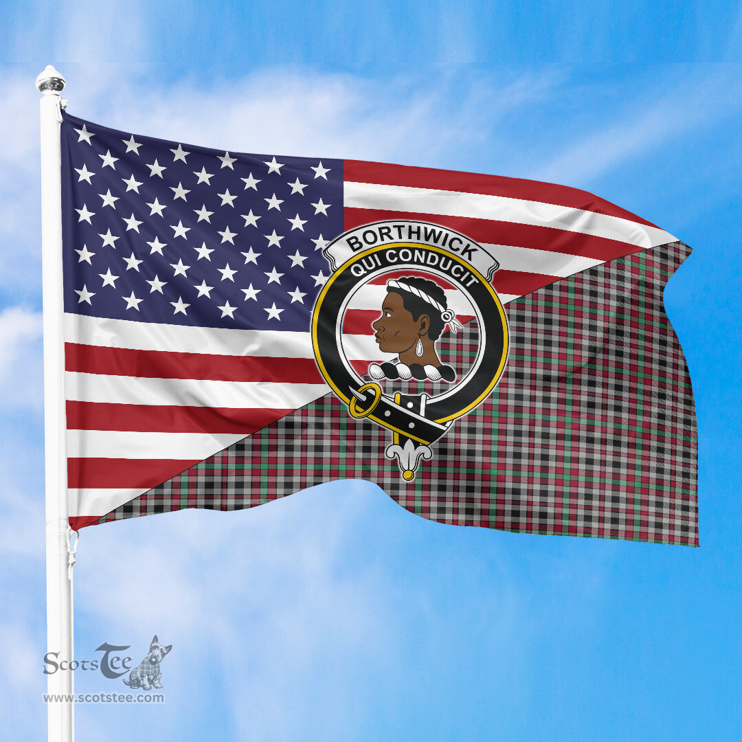 ScotsTee Shop Scottish Borthwick Ancient Clan Crest Tartan Scottish American Flag