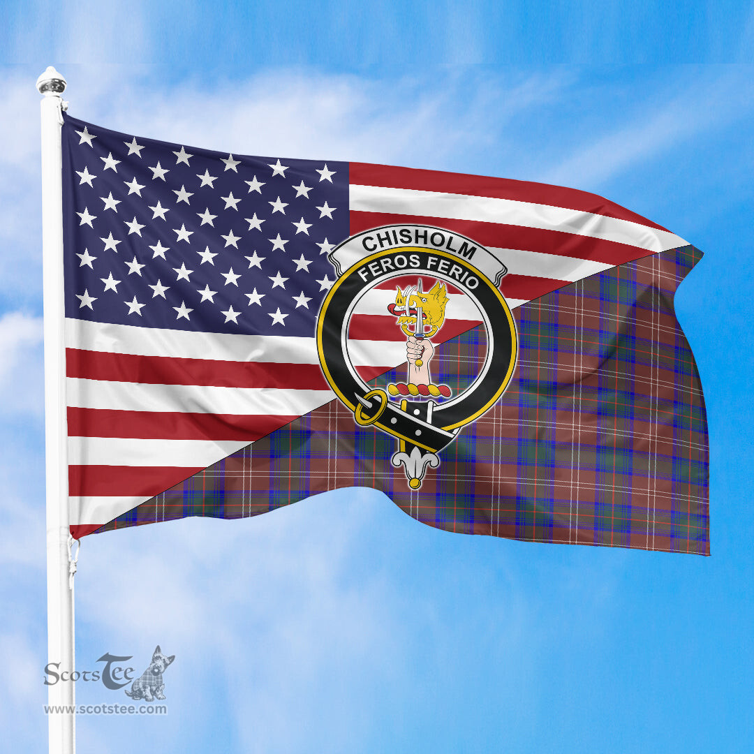 ScotsTee Shop Scottish Chisholm Hunting Modern Clan Crest Tartan Scottish American Flag