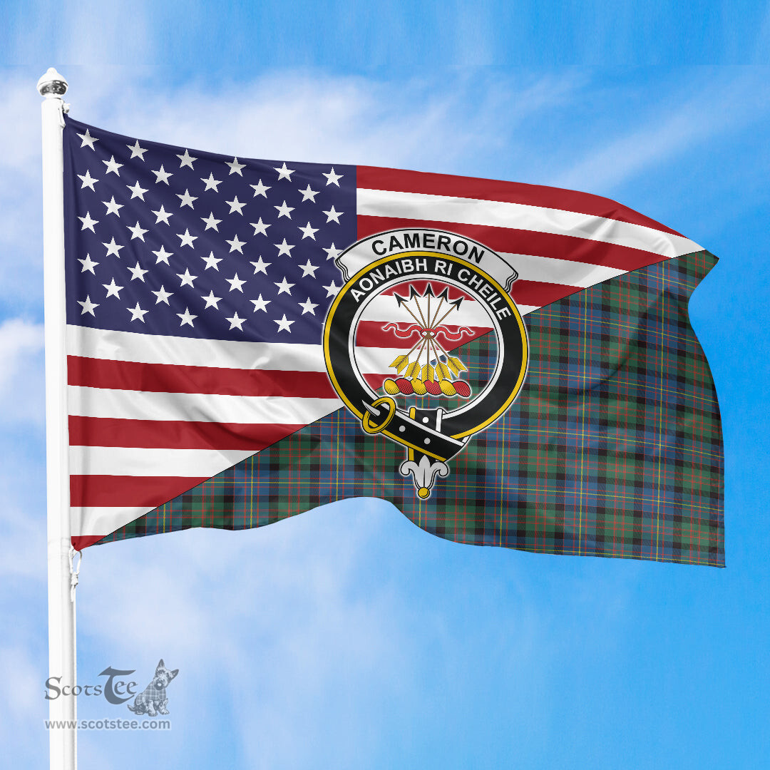 ScotsTee Shop Scottish Cameron of Erracht Ancient Clan Crest Tartan Scottish American Flag