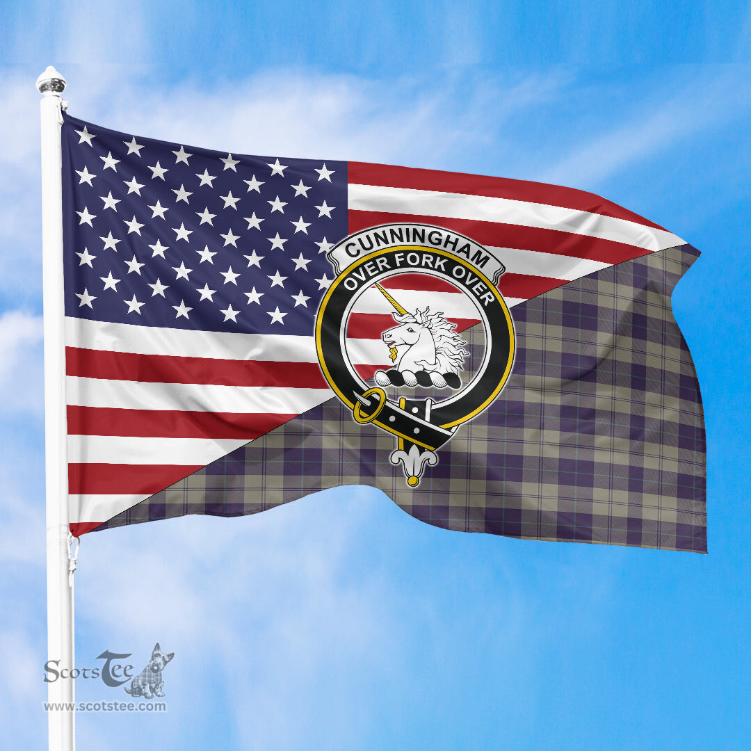 ScotsTee Shop Scottish Cunningham Dress Blue Dancers Clan Crest Tartan Scottish American Flag