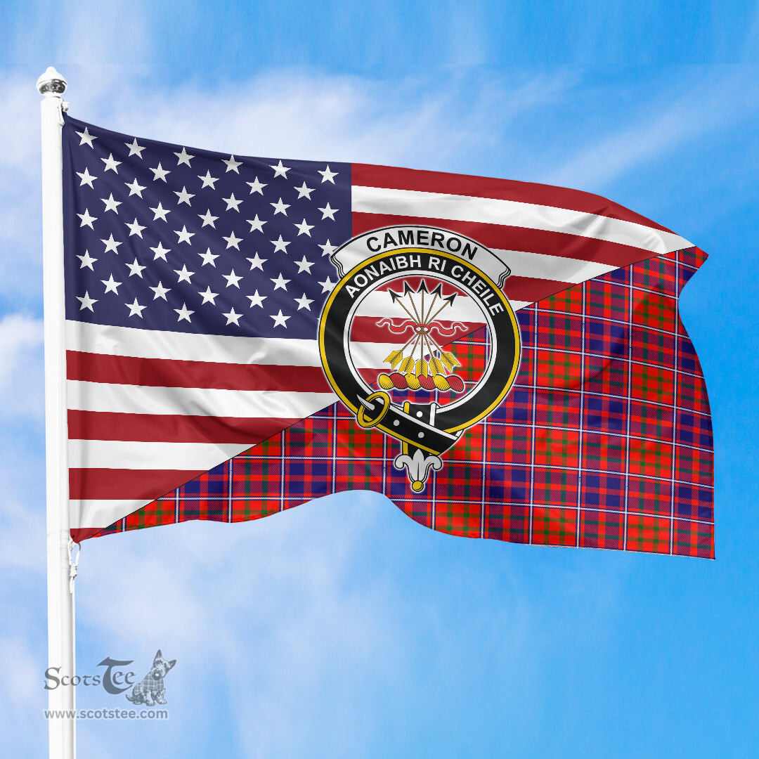 ScotsTee Shop Scottish Cameron of Lochiel Modern Clan Crest Tartan Scottish American Flag