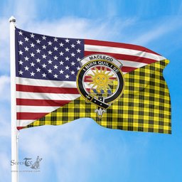 ScotsTee Shop Scottish MacLeod of Lewis Modern Clan Crest Tartan Scottish American Flag