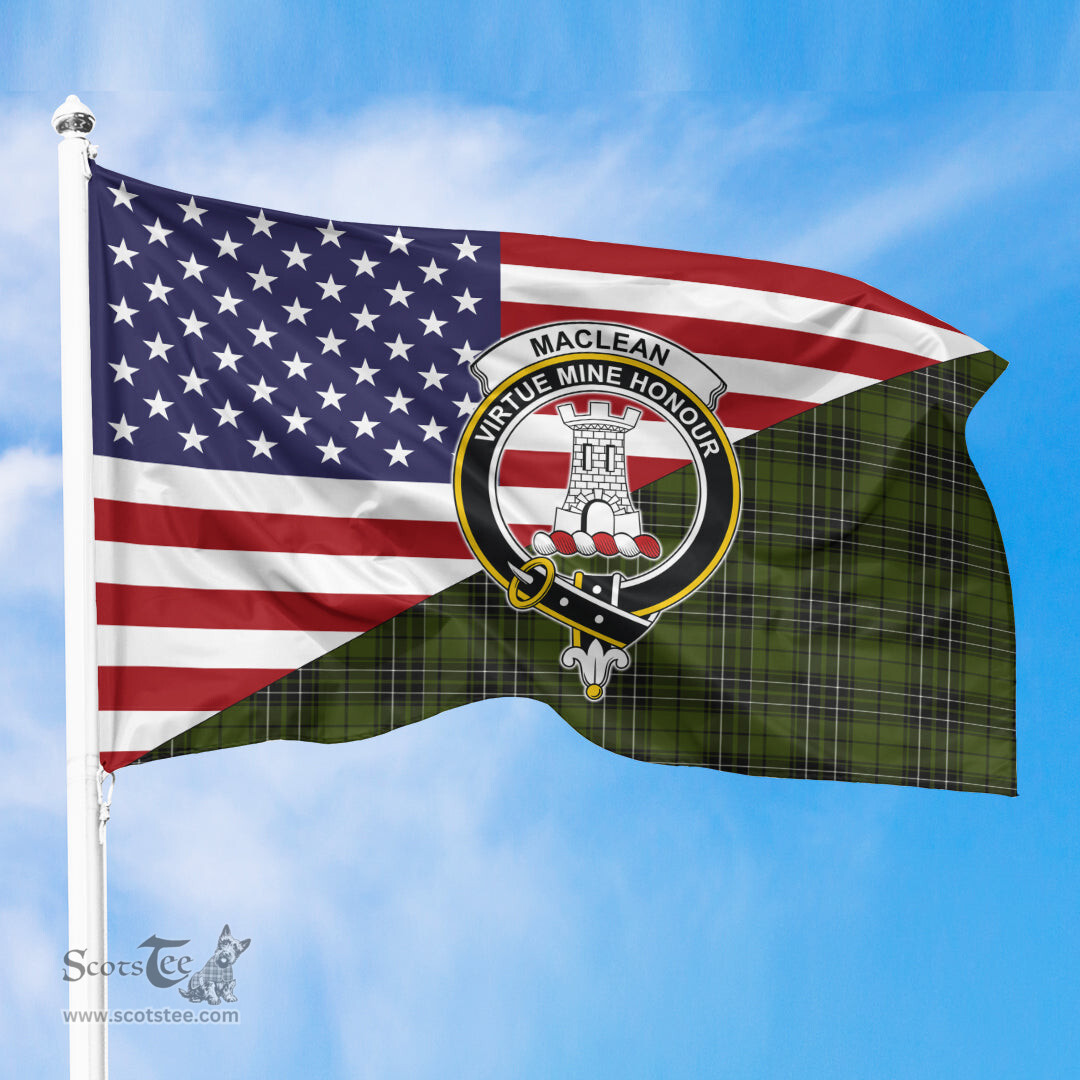 ScotsTee Shop Scottish MacLean Hunting Clan Crest Tartan Scottish American Flag