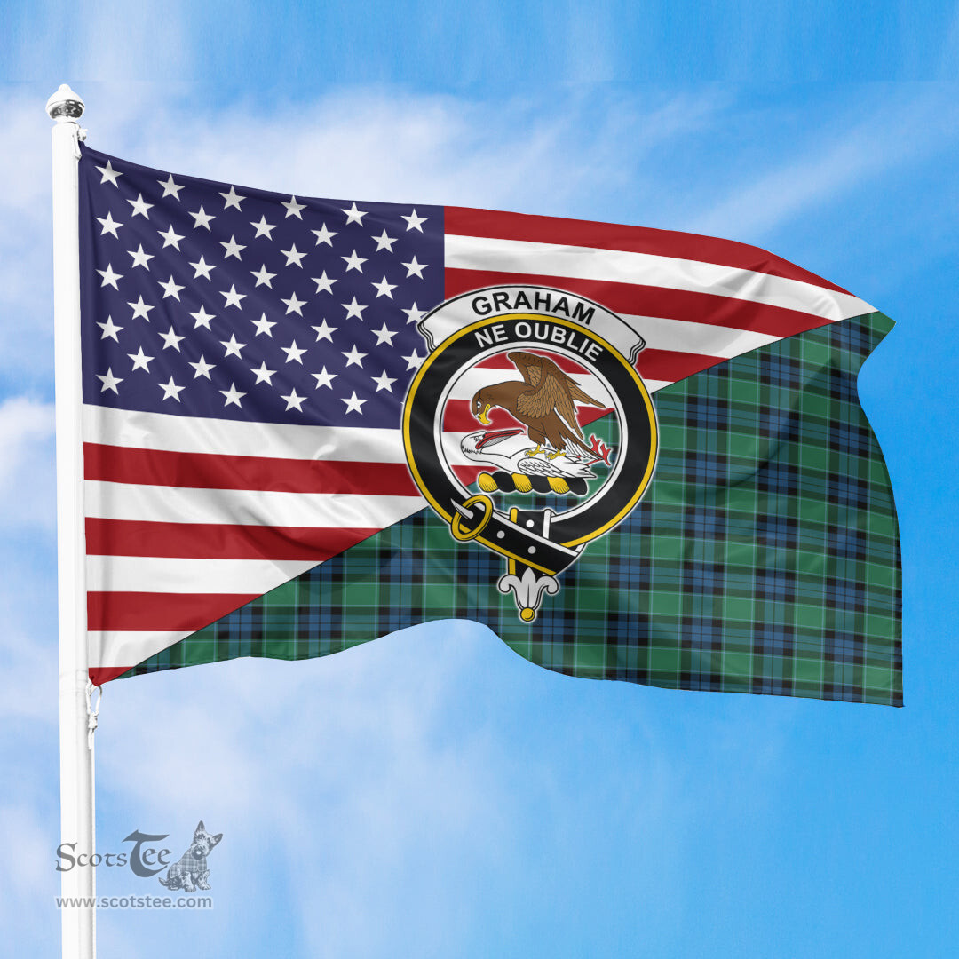 ScotsTee Shop Scottish Graham of Menteith Ancient Clan Crest Tartan Scottish American Flag