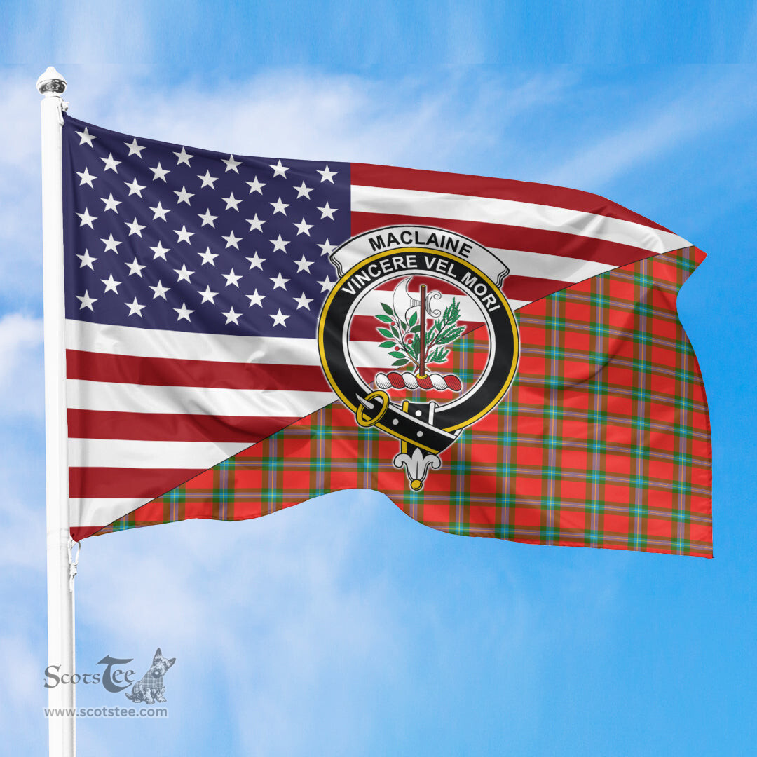ScotsTee Shop Scottish MacLaine of Loch Buie Clan Crest Tartan Scottish American Flag