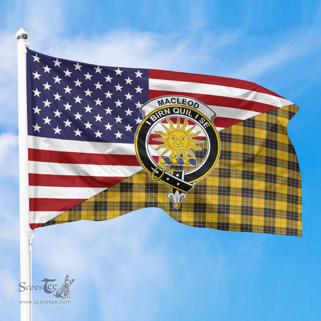 ScotsTee Shop Scottish MacLeod of Lewis Ancient Clan Crest Tartan Scottish American Flag