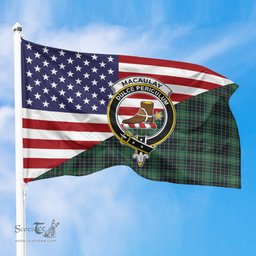 ScotsTee Shop Scottish MacAulay Hunting Ancient Clan Crest Tartan Scottish American Flag